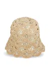 Rabanne Embellished Scalloped Crocheted Raffia Bucket Hat