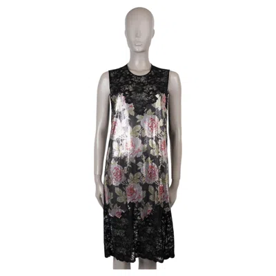 Pre-owned Rabanne Paco  Black Pink 2019 Rose & Lace Chainmail Midi Dress 38 S In Red