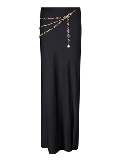Rabanne Paco  Black Satin Long Skirt With Chains