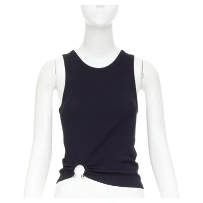 Pre-owned Rabanne Paco  Black Silver Piercing Ring Detail Gathered Ribbed Tank Top It38 Xs
