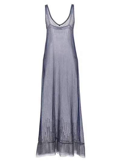 Rabanne Stud-detailed Sheer Long Dress In Gray