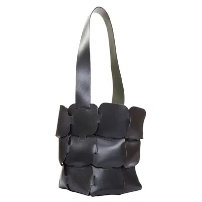 Pre-owned Rabanne Paco  Bucket Black Puzzle Leather Patch Medium Shoulder Bag