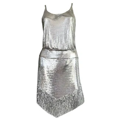 Pre-owned Rabanne Paco  By Julien D Silver Chainmail Fringed Skirt & Top Ensemble