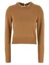 Rabanne Merino Wool-cashmere Chain-detail Sweater In Beige
