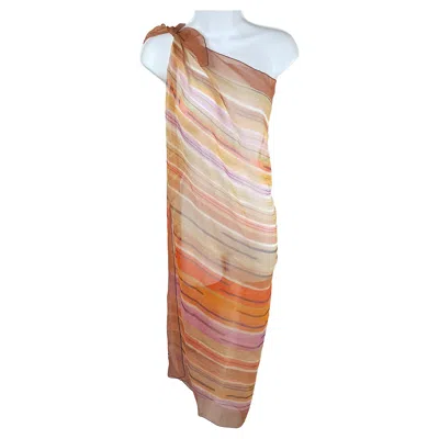 Pre-owned Rabanne Paco  Couture Made In France Hand Painted Silk Chiffon Pareo Shawl C1960s In Sand