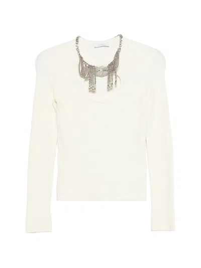 Rabanne Paco  Cream Viscose Polyamide Sweater Cardigan In White