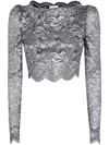 Rabanne Paco  Cropped Long Sleeves Lace Top In Black