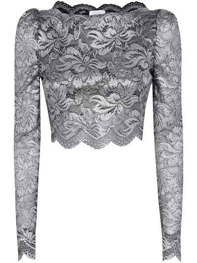 Rabanne Paco  Cropped Long Sleeves Lace Top In Gray