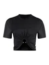 Rabanne Womens Black Ring-embellished Cropped Cotton-jersey T-shirt