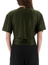 Rabanne Embellished Gathered Satin-jersey T-shirt In Green
