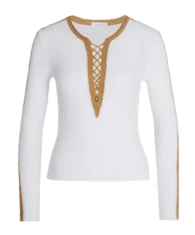 Rabanne Paco  Cut-out V-neck Knitted Jumper In White