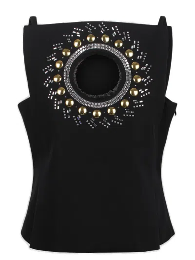 Rabanne Paco  Embellished Cut Out Detailed Top In Black