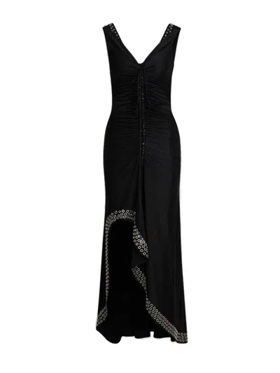 Rabanne Grommet Detail Asymmetric Hem Dress In Black