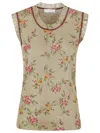 Rabanne Paco  Floral Print Sleeveless Top With Contrasting Trim In Metallic