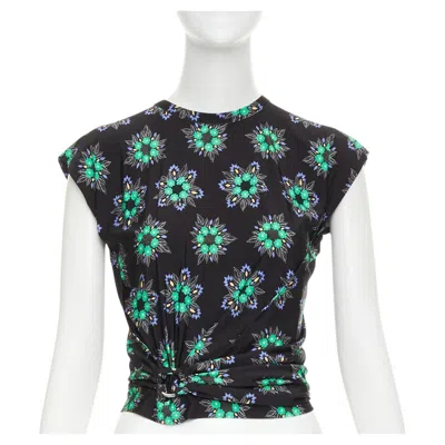 Pre-owned Rabanne Paco  Geometric Floral Asymmetric Ring Drape Cap Sleeve Top Fr34 Xs In Black