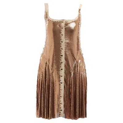 Pre-owned Rabanne Paco  Gold Chainmail Dress In Brown