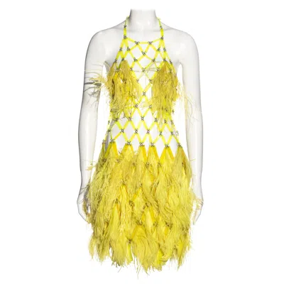 Pre-owned Rabanne Paco  Haute Couture Yellow Ostrich Feather Mini Dress, Ss 1967