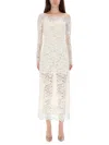 Rabanne Abito Lungo In Pizzo In White