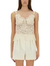 Rabanne Top In Pizzo Beige Semi Trasparente