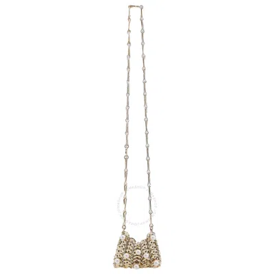 Rabanne Paco  Ladies 1969 Disc Detailed Micro Handbag In Light Gold/pearl In Gold Tone