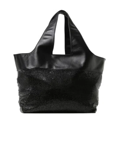 Rabanne Paco  Logo Embossed Embellished Tote Bag In Black