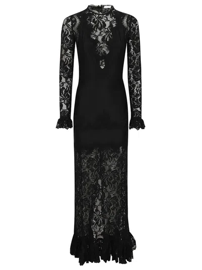Rabanne Stretch Lace Jersey Long Dress In Black
