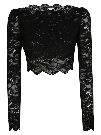 Rabanne Paco  Long Sleeved Cropped Lace Top In Black