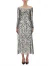 Rabanne Floral Lace Off-the-shoulder Long-sleeve Midi Dress In Silver