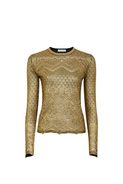 Rabanne Metallic Knitted Long Sleeved Top In Gold