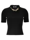 Rabanne Micro Ribbed T-shirt With Chain Detail In Black