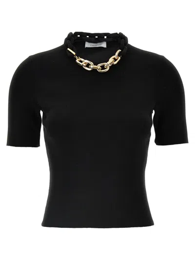 RABANNE PACO RABANNE MICRO RIBBED T-SHIRT WITH CHAIN DETAIL