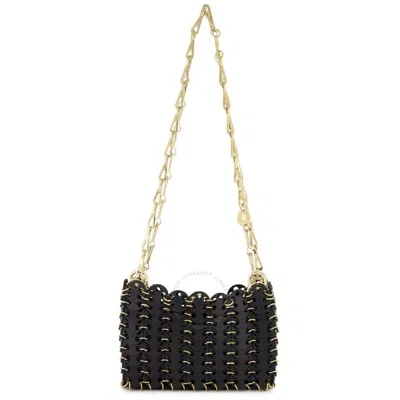 Rabanne Paco  Nano Leather Disc Shoulder Bag In Gold Tone/black