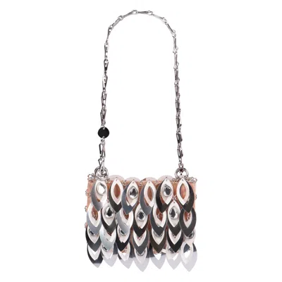 Rabanne Paco  Nano Sparkle Leave Shoulder Bag In Silver
