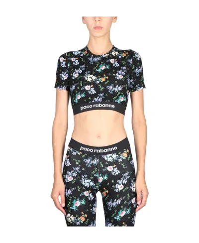 RABANNE PACO RABANNE PAINT-SPLATTER PRINT LOGO-BAND CROP TOP