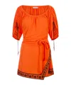 Rabanne Orange Short Dress With Bare Shoulders And Printed Hemline In Orange