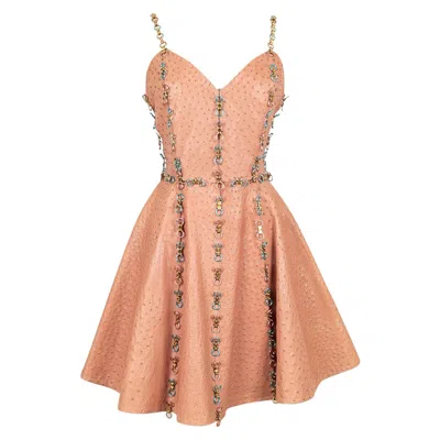 Pre-owned Rabanne Paco  Pink Ostrich Leather Skater Dress