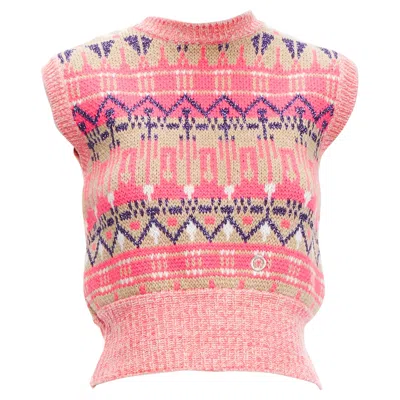 Pre-owned Rabanne Paco  Pink Purple Lurex Virgin Wool Graphic Knit Vest Xs
