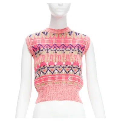 Pre-owned Rabanne Paco  Pink Purple Lurex Virgin Wool Graphic Knit Vest Xs