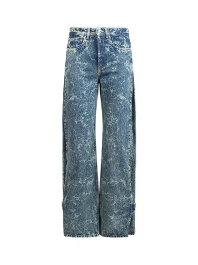 Rabanne Wide Leg Jeans In Washed Denim Acid Water Green In Blue