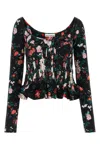 Rabanne Floral-print Pleated Long-sleeve Bustier Top