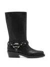 Rabanne Leather Buckle Snkle Boots In Black
