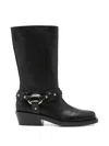 Rabanne Leather Buckle Snkle Boots In Black
