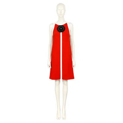 Pre-owned Rabanne Paco  Red And White Sleeveless Dress With Black Circular Appliqué