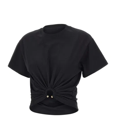 Rabanne Black Cotton Cropped T-shirt With Piercing