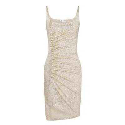 Rabanne Paco  Ruched Mini Sleeveless Drape Dress In Silver Tone/gold Tone