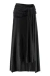 Rabanne Draped Satin Midi Skirt With High Waist In Black