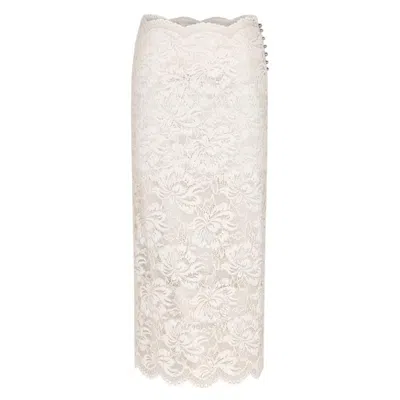 RABANNE PACO RABANNE SCALLOPED EDGES LACE MIDI-SKIRT