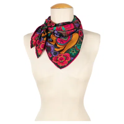 Pre-owned Rabanne Paco  Silk Foulard With Flowers And Animals In White