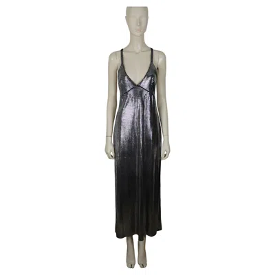 Pre-owned Rabanne Paco  Silver Foil Grid Maxi Dress In Black