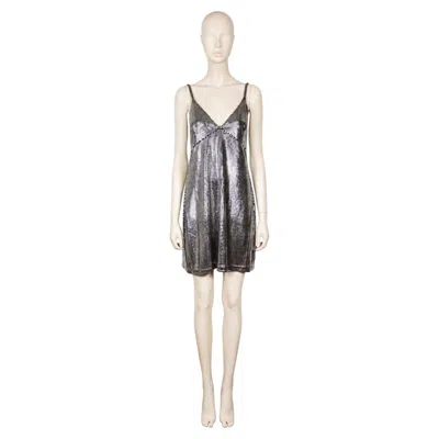 Pre-owned Rabanne Paco  Silver Grid Print Mini Dress In Beige